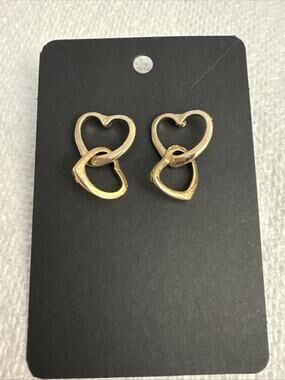 NWT Earrings Gold Tone Double Heart Stud Dangle Drop Womens Love Fashion Jewelry